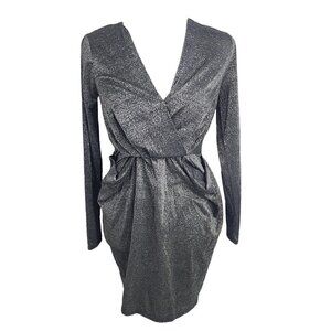 BCBGeneration Faux Wrap Black Metallic Cocktail Party Dress